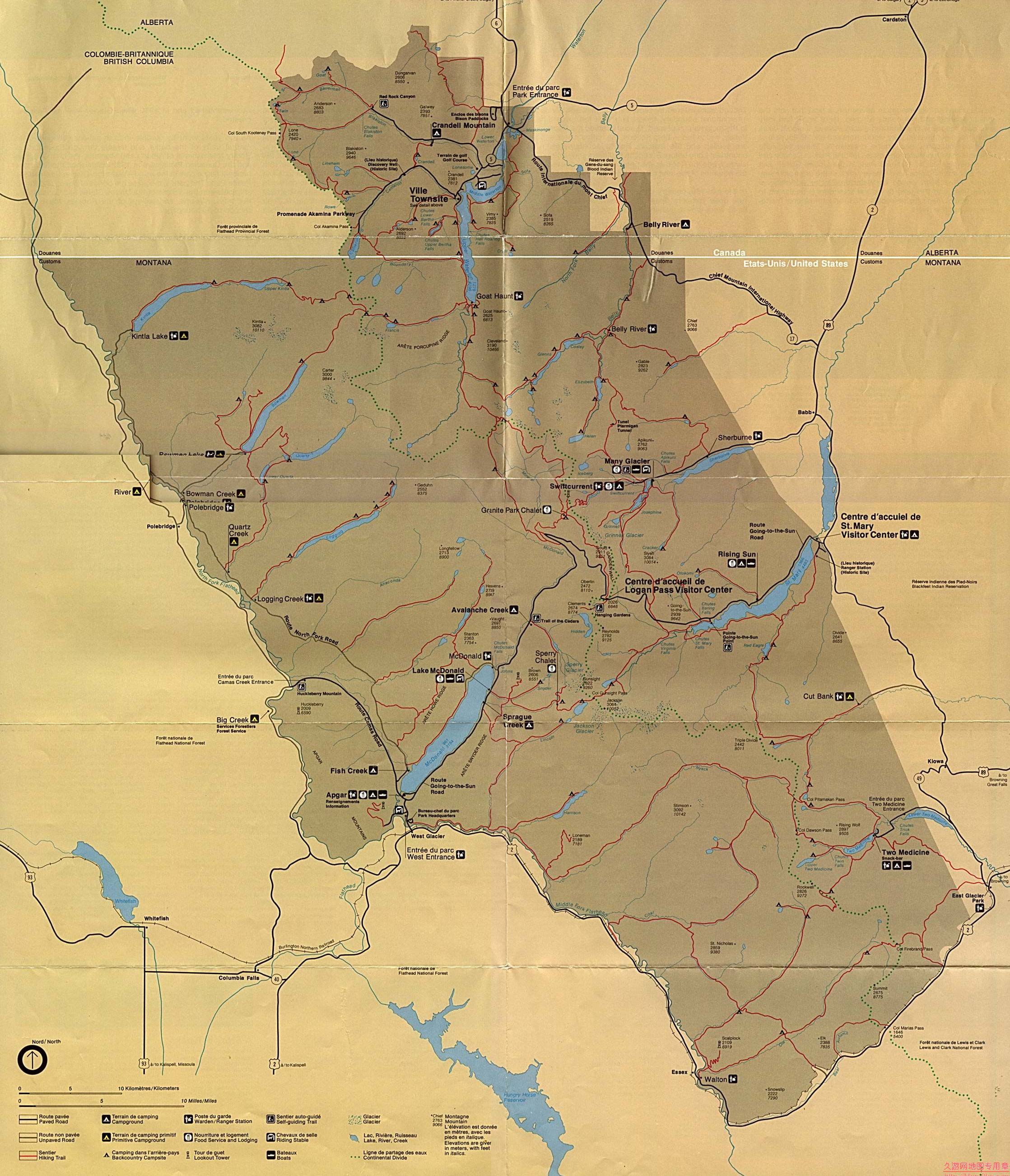 美国Montana州Waterton河及沿岸地图