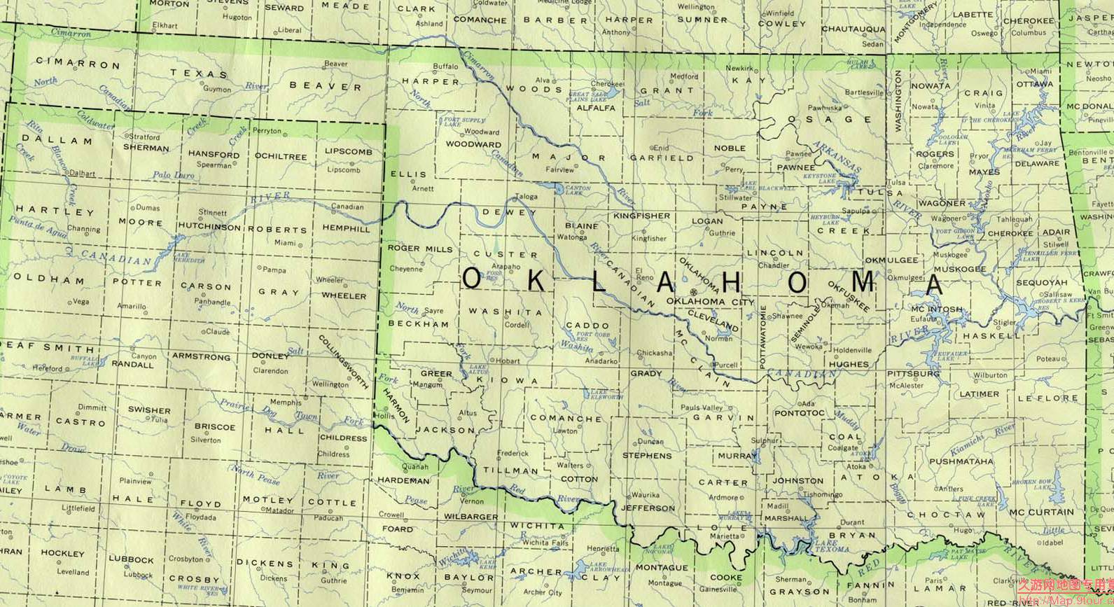 美国Oklahoma州政区图